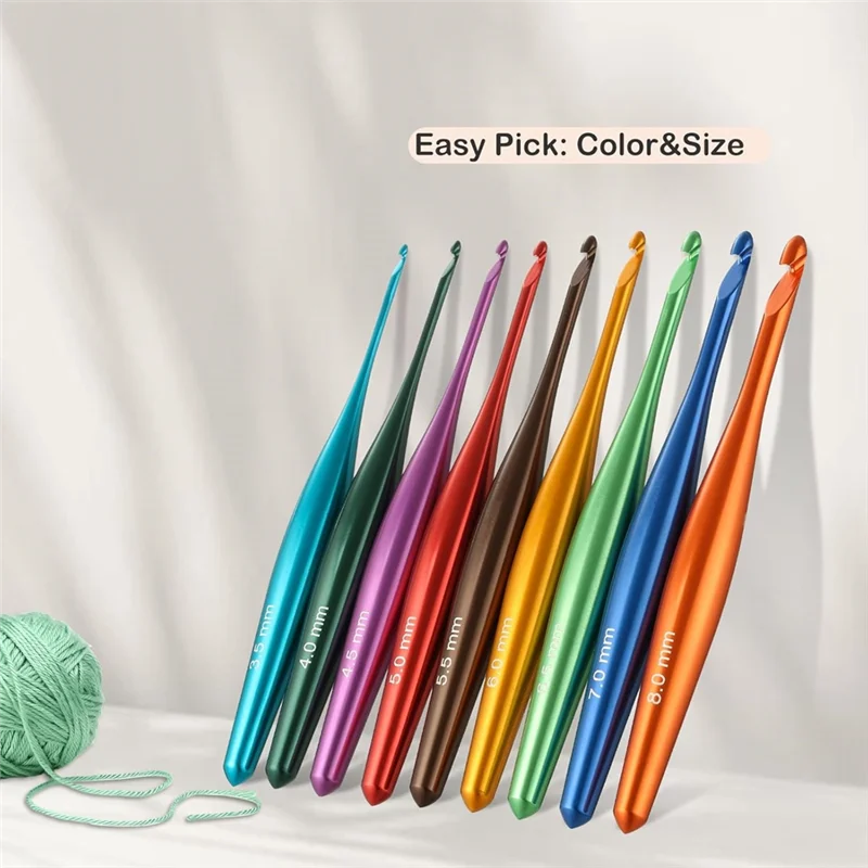 Ergonomisches Häkelnadelset aus Aluminium, 3,5 mm–8 mm (9 Stk.)