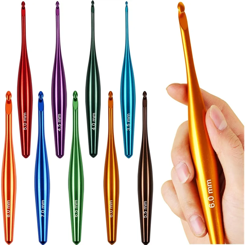 Ergonomisches Häkelnadelset aus Aluminium, 3,5 mm–8 mm (9 Stk.)