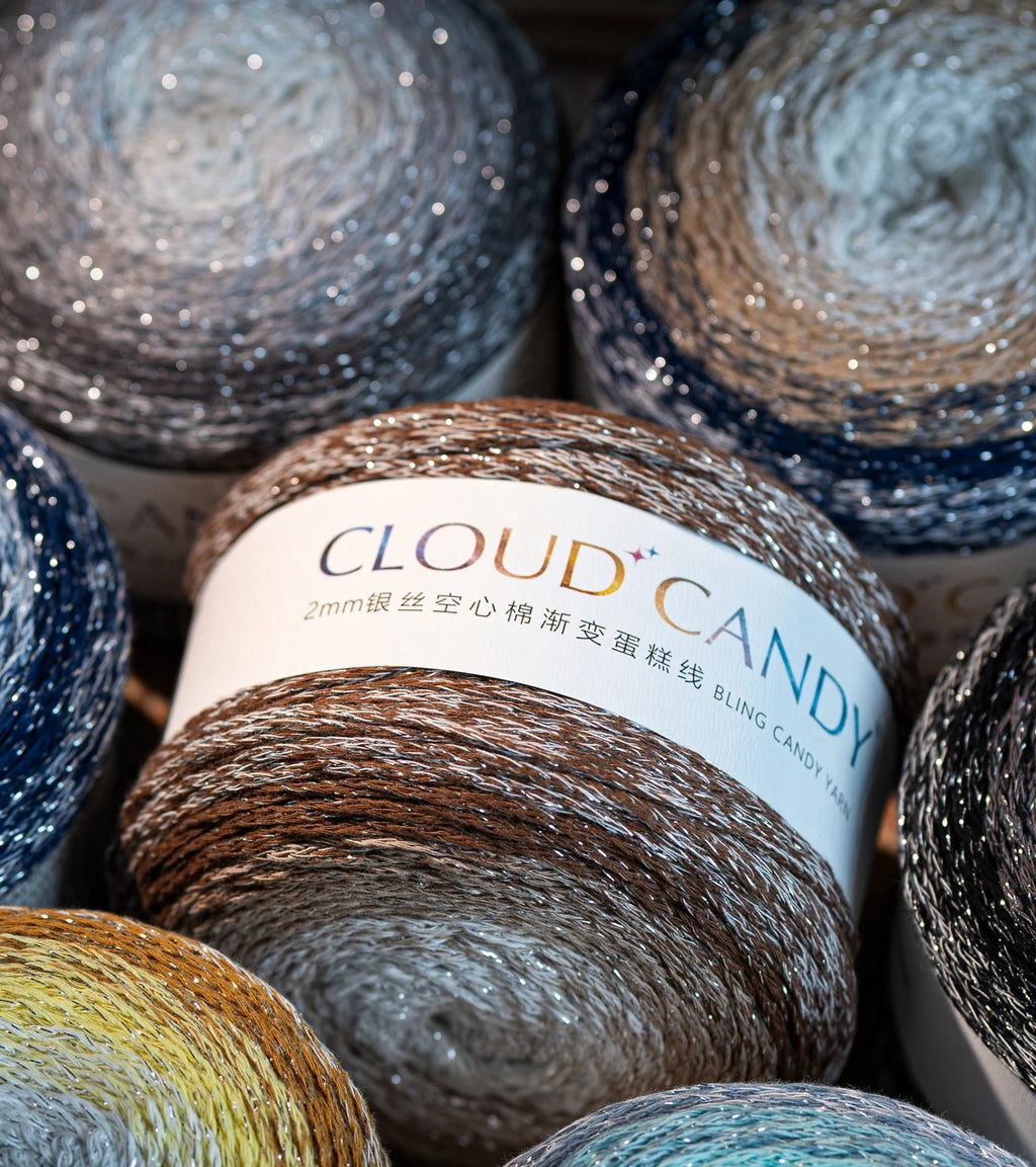 Hollow Cotton Gradient Yarn | Silver Thread Shimmer | 200g Crochet Skein