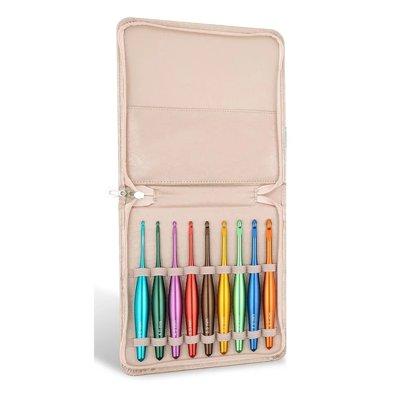 Ergonomisches Häkelnadelset aus Aluminium, 3,5 mm–8 mm (9 Stk.)