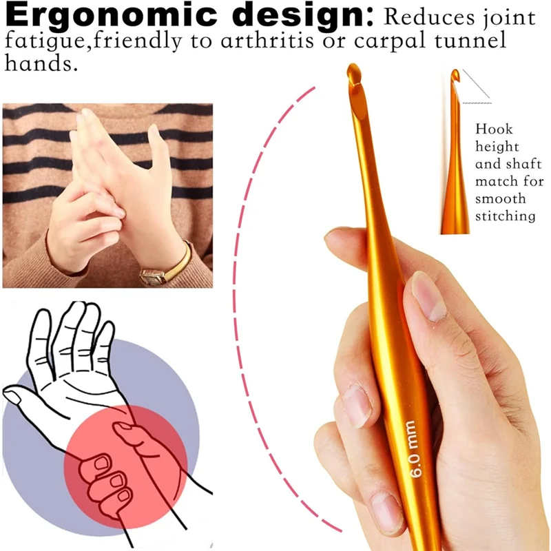 Ergonomisches Häkelnadelset aus Aluminium, 3,5 mm–8 mm (9 Stk.)
