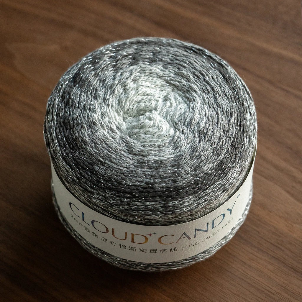 Hollow Cotton Gradient Yarn | Silver Thread Shimmer | 200g Crochet Skein
